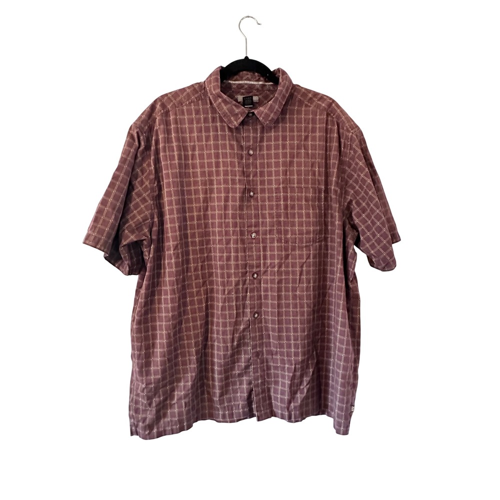 REI‎ Mens XL Plaid Short Sleeve Button Up Shirt Casual Outdoor Work Brown Hiking